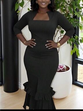 Elegant Black Midi Dress with Ruffle Hem